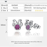 925 Silver Minnie Stud Earrings with Pink CZ, Small Earrings for Women Girls
