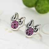 925 Silver Minnie Stud Earrings with Pink CZ, Small Earrings for Women Girls