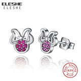 925 Silver Minnie Stud Earrings with Pink CZ, Small Earrings for Women Girls