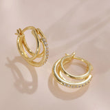 925 Silver Triple Band Hoop Earrings Crystal Women Wedding Party Jewelry