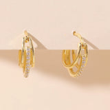 925 Silver Triple Band Hoop Earrings Crystal Women Wedding Party Jewelry