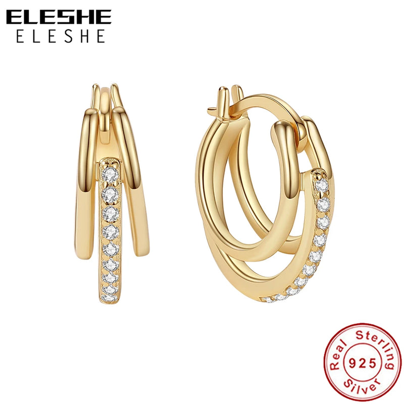 925 Silver Triple Band Hoop Earrings Crystal Women Wedding Party Jewelry