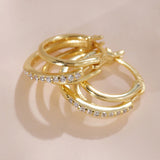 925 Silver Triple Band Hoop Earrings Crystal Women Wedding Party Jewelry