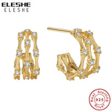 925 Silver Bamboo CZ Earrings 18K Plated Statement Jewelry