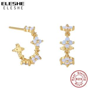925 Silver Flower Hoop Earring 18K Plated Hook Statement Jewelry