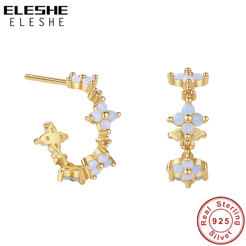 925 Silver Flower Hoop Earring 18K Plated Hook Statement Jewelry