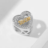925 Silver Sister Heart Bead CZ Charm for Bracelet DIY