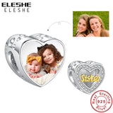 925 Silver Sister Heart Bead CZ Charm for Bracelet DIY