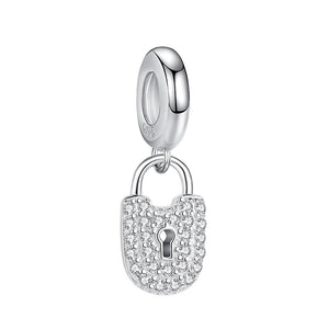 925 Sterling Silver Crystal Lock Dangle Charm Bead Bracelet DIY Jewelry
