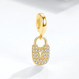 925 Sterling Silver Crystal Lock Dangle Charm Bead Bracelet DIY Jewelry