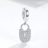 925 Sterling Silver Crystal Lock Dangle Charm Bead Bracelet DIY Jewelry