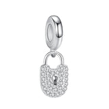 925 Sterling Silver Crystal Lock Dangle Charm Bead Bracelet DIY Jewelry