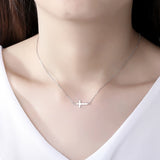 925 Silver Crystal Cross Pendant Women Statement Necklace