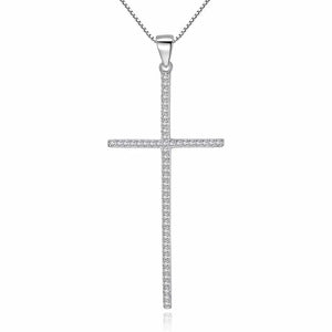 925 Silver Crystal Cross Pendant Women Statement Necklace