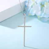 925 Silver Crystal Cross Pendant Women Statement Necklace