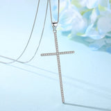 925 Silver Crystal Cross Pendant Women Statement Necklace
