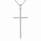 925 Silver Crystal Cross Pendant Women Statement Necklace