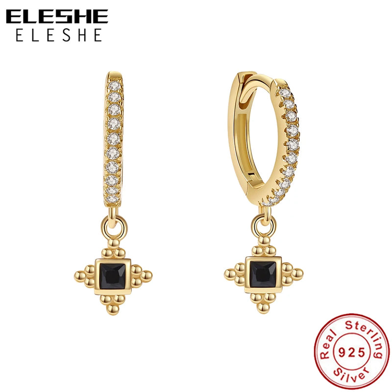 925 Silver Stone Cross Hoop Earrings Party Jewelry