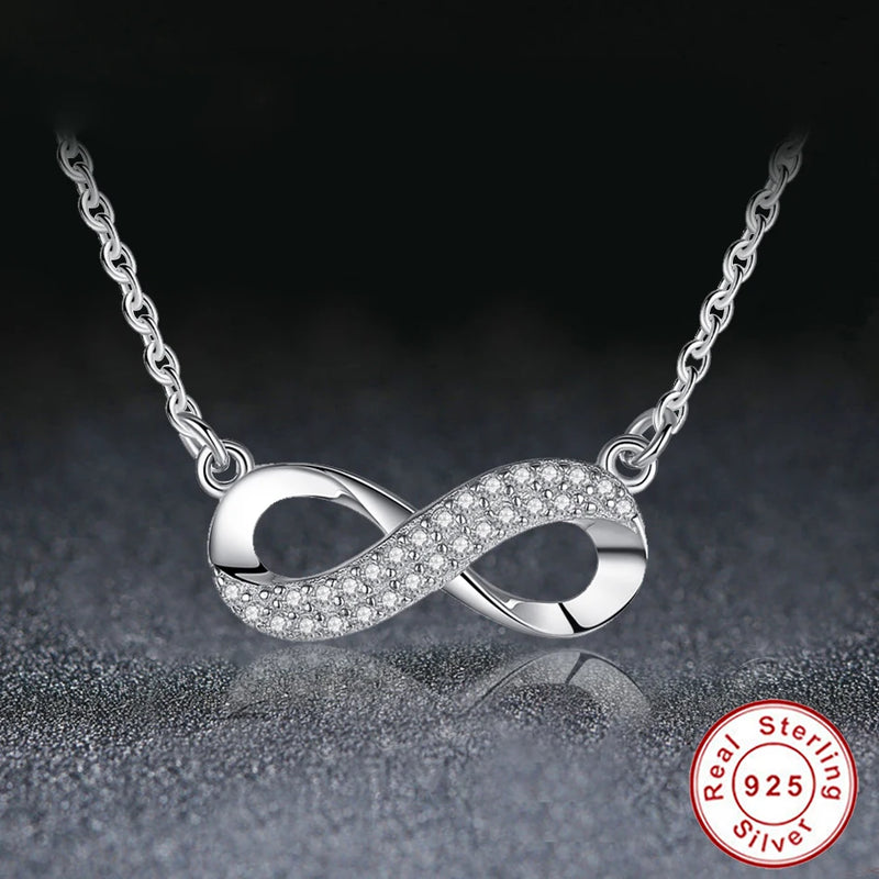 925 Silver Infinity Love CZ Choker Necklace for Women