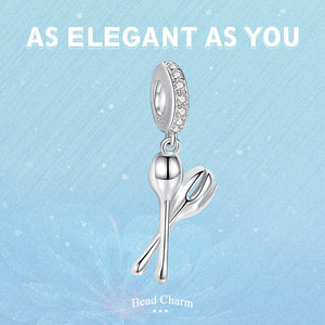 925 Silver Creativity Spoon & Fork Bead Charm for Bracelet Necklace