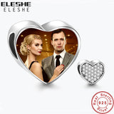 925 Sterling Silver Heart Charms Beads Fit Bracelet Photo Name Crystal CZ Charm