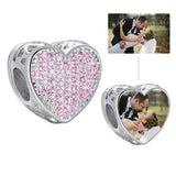 925 Sterling Silver Pink Crystal Love Heart Charm Bead for Bracelet