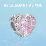 925 Sterling Silver Pink Crystal Love Heart Charm Bead for Bracelet