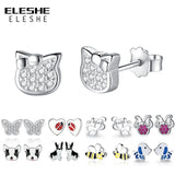 925 Silver Butterfly Cat Dog Stud Earrings Crystal