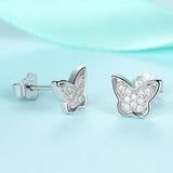925 Silver Butterfly Cat Dog Stud Earrings Crystal