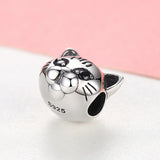 Crystal Cat Animal Bead 925 Silver Charm for Bracelets & Bangles