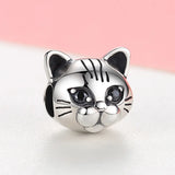 Crystal Cat Animal Bead 925 Silver Charm for Bracelets & Bangles