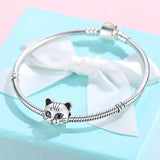 Crystal Cat Animal Bead 925 Silver Charm for Bracelets & Bangles