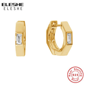 Hexagon Zircon Earrings 18K Plated 925 Sterling Silver Hoop Earrings