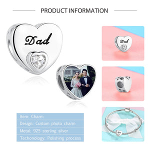 925 Silver Love Dad Heart Charm for Bracelet Necklace DIY Jewelry