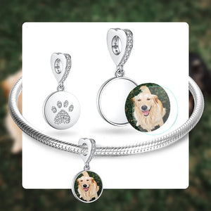 925 Silver Pet Paw Print Charm Beads for Bracelet Necklace DIY Jewelry