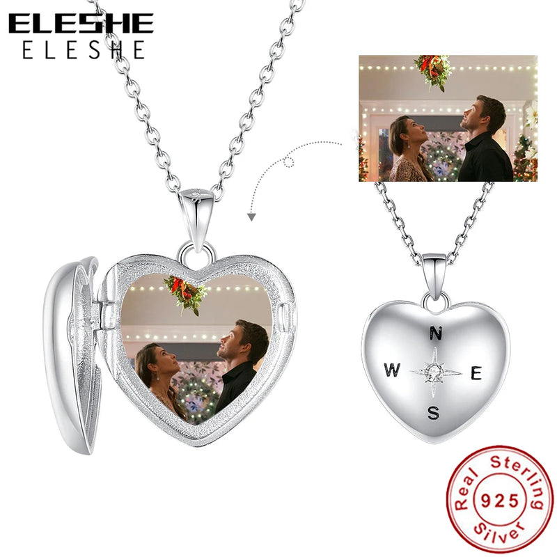 Compass Heart Pendant Necklace 925 Sterling Silver Personalized DIY Jewelry