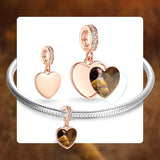 Photo Heart Beads 925 Sterling Silver Rose Dangle Charm Bracelet