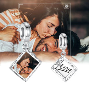 925 Silver Love Square Dangle Charms for Bracelet Necklace DIY