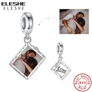 925 Silver Love Square Dangle Charms for Bracelet Necklace DIY