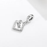 925 Silver Love Square Dangle Charms for Bracelet Necklace DIY