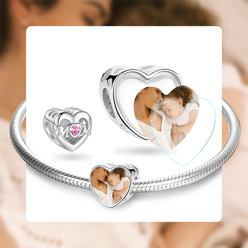 925 Silver Mom Love Heart Bead for Bracelet DIY Jewelry