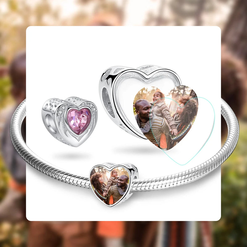 925 Silver Romantic Heart Beads Pink CZ Bracelet DIY Jewelry