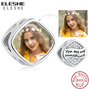 925 Sterling Silver Square Charm Photo Crystal Beads for Bracelet Necklaces