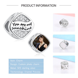925 Sterling Silver Square Charm Photo Crystal Beads for Bracelet Necklaces