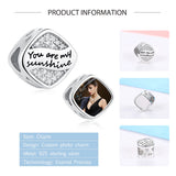 925 Sterling Silver Square Charm Photo Crystal Beads for Bracelet Necklaces
