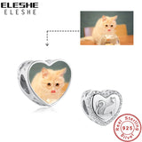 Personalized Pet Cat CZ Beads 925 Silver Heart Charm