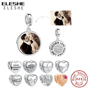 925 Sterling Silver Heart Bead Charms for Bracelet Women Jewelry