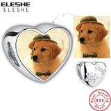 925 Silver Paw Print Heart Charms Photo Beads - DIY Personalized Jewelry