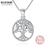 925 Silver Clear CZ Tree of Life Round Pendant Necklace for Women
