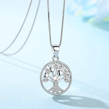 925 Silver Clear CZ Tree of Life Round Pendant Necklace for Women